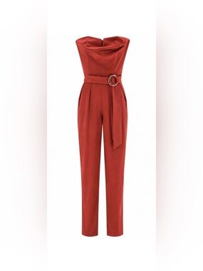 MAX + ASH Strapless Rust Red Belted Jumpsuit